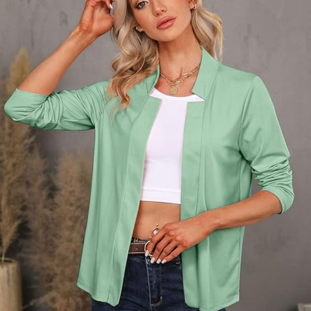 Womens Casual Long Sleeve Work Office Blazer Suit Jacket Lightweight Open Front